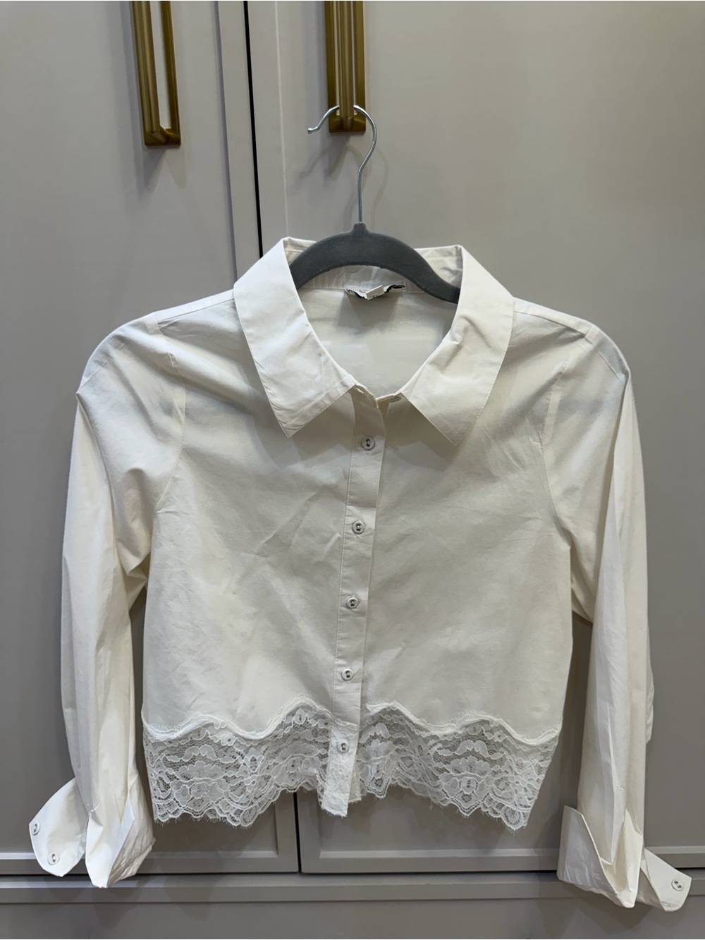 Cami NYC White Button-Down Shirt with Lace Hem